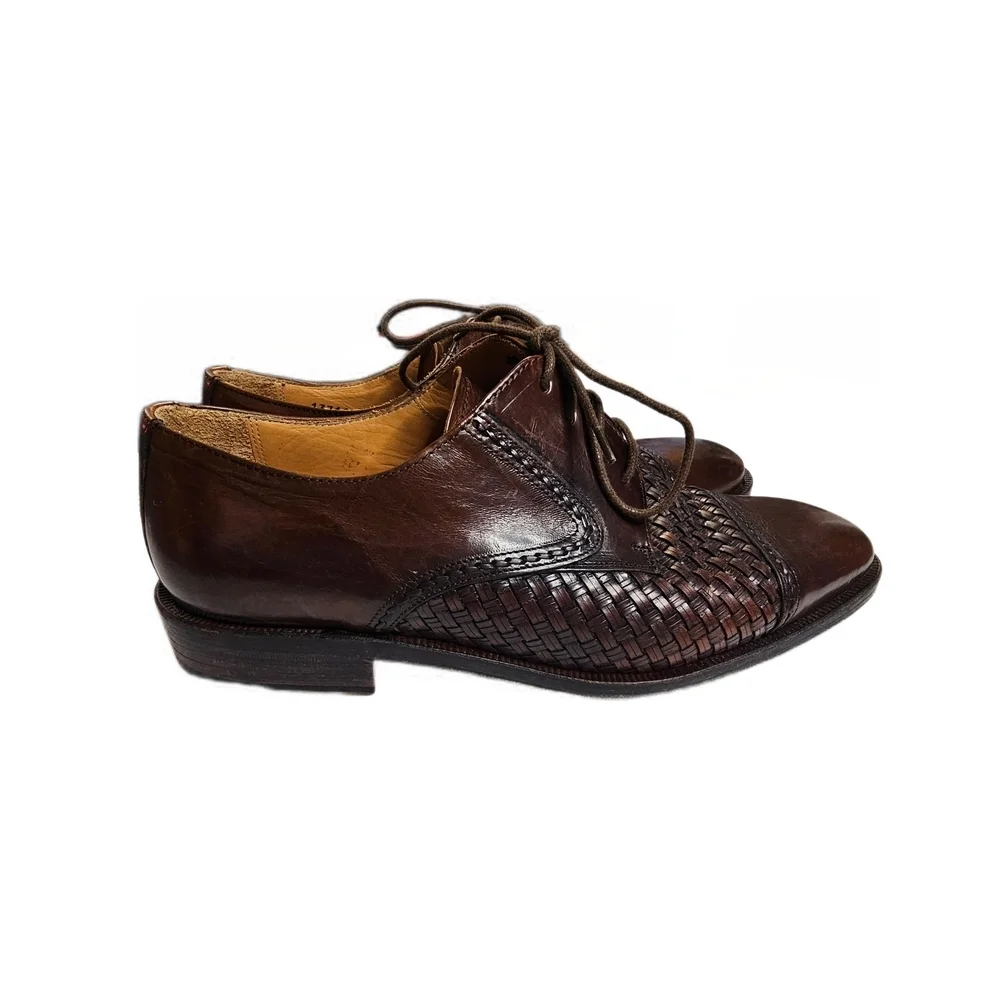 Principe Brown Woven Leather Cap-toe Oxford Dress Shoes